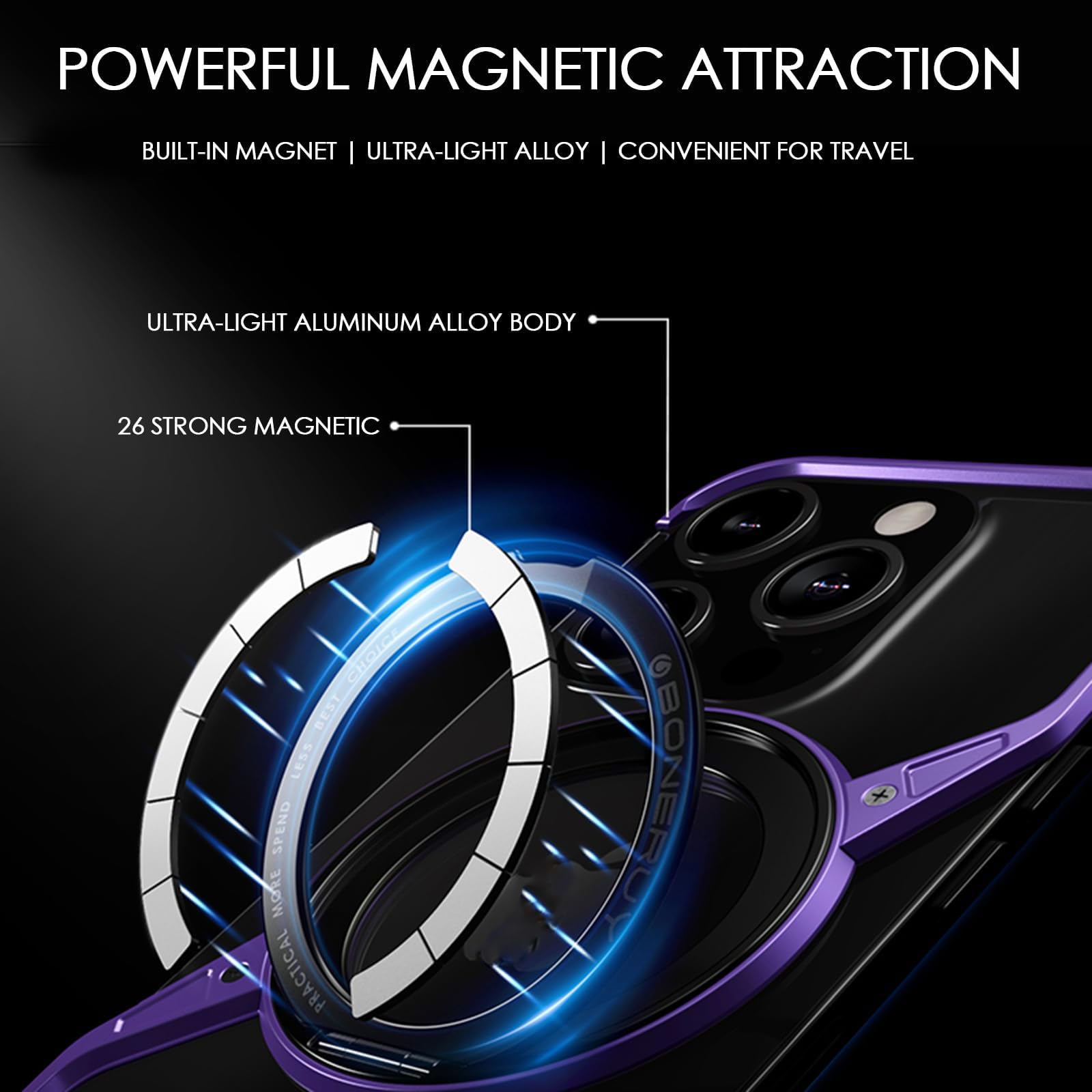 Estuche para iPhone 16/16 Pro/16 Pro MAX, Ultrafino, De Aluminio, Sin Marco, con Disipación De Calor Y Soporte Giratorio De 360 ​​Grados, Tacto Elegante Y Tacto Suave,16,Purple