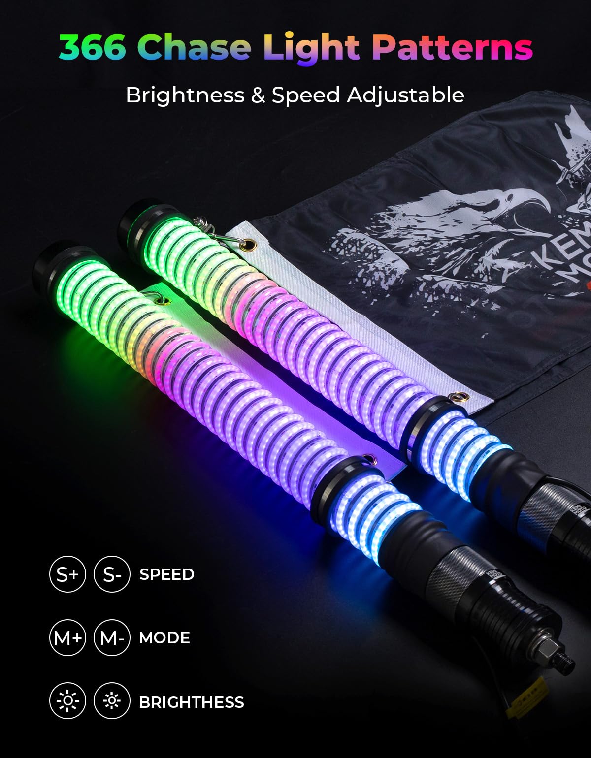 Amazon.com: KEMIMOTO 2pc 2ft COB Fat Whip Lights for Side by Side