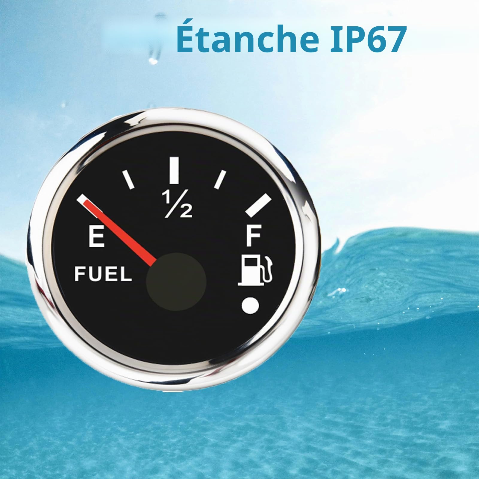 Geloo Jauge de Niveau de Carburant, 52 mm Indicateur de Niveau de Carburant Numérique étanche 0-190 ohm avec Alarme Lumineuse pour Voiture Bateau Yacht Camion