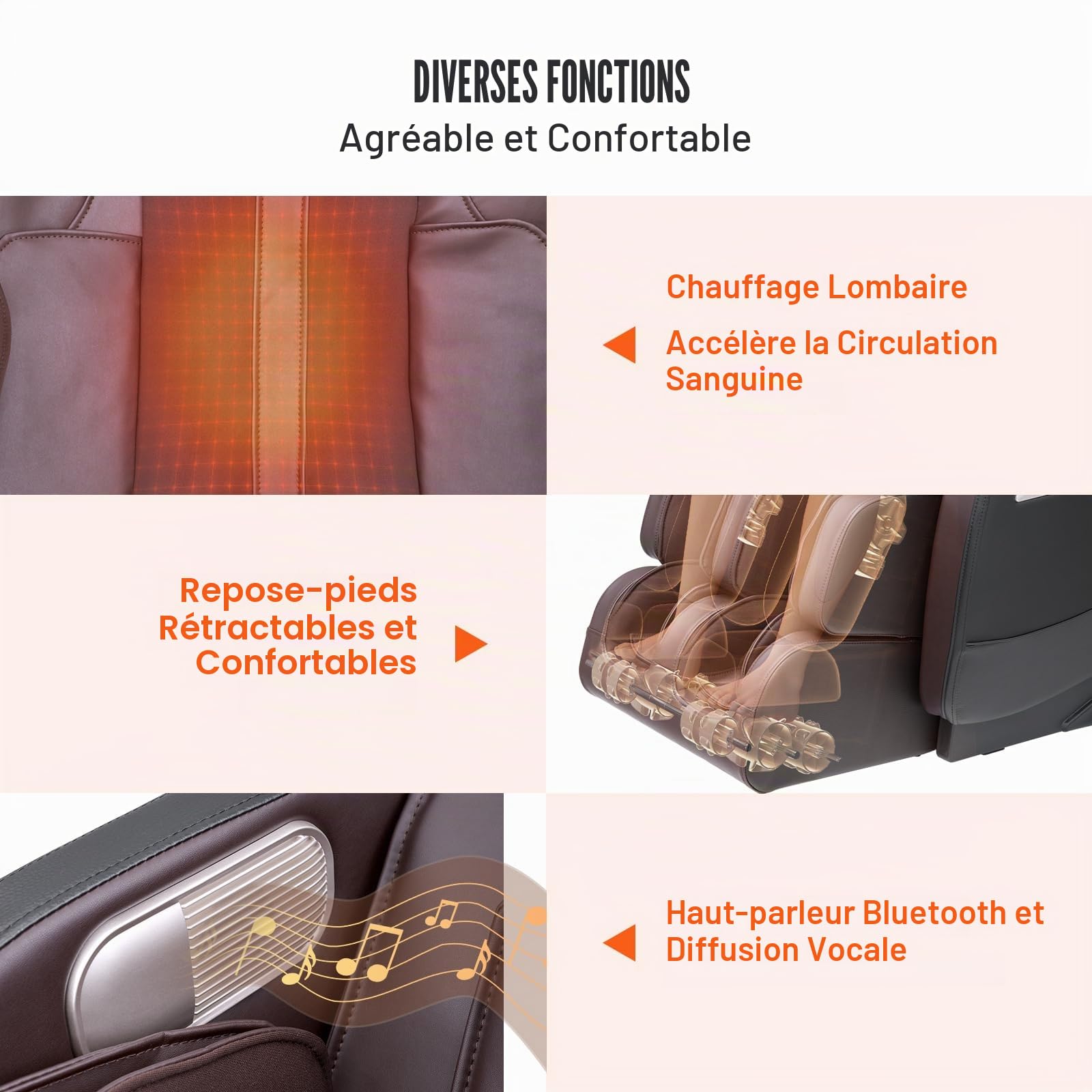 VEVOR Fauteuil de Massage Inclinable Corps Entier, Masseur Shiatsu 3D, Zéro Gravité, avec Plusieurs Modes Automatiques, Chauffage, Haut-parleur Bluetooth, Coussin d’Air, Rouleau de Pied, Écran Tactile
