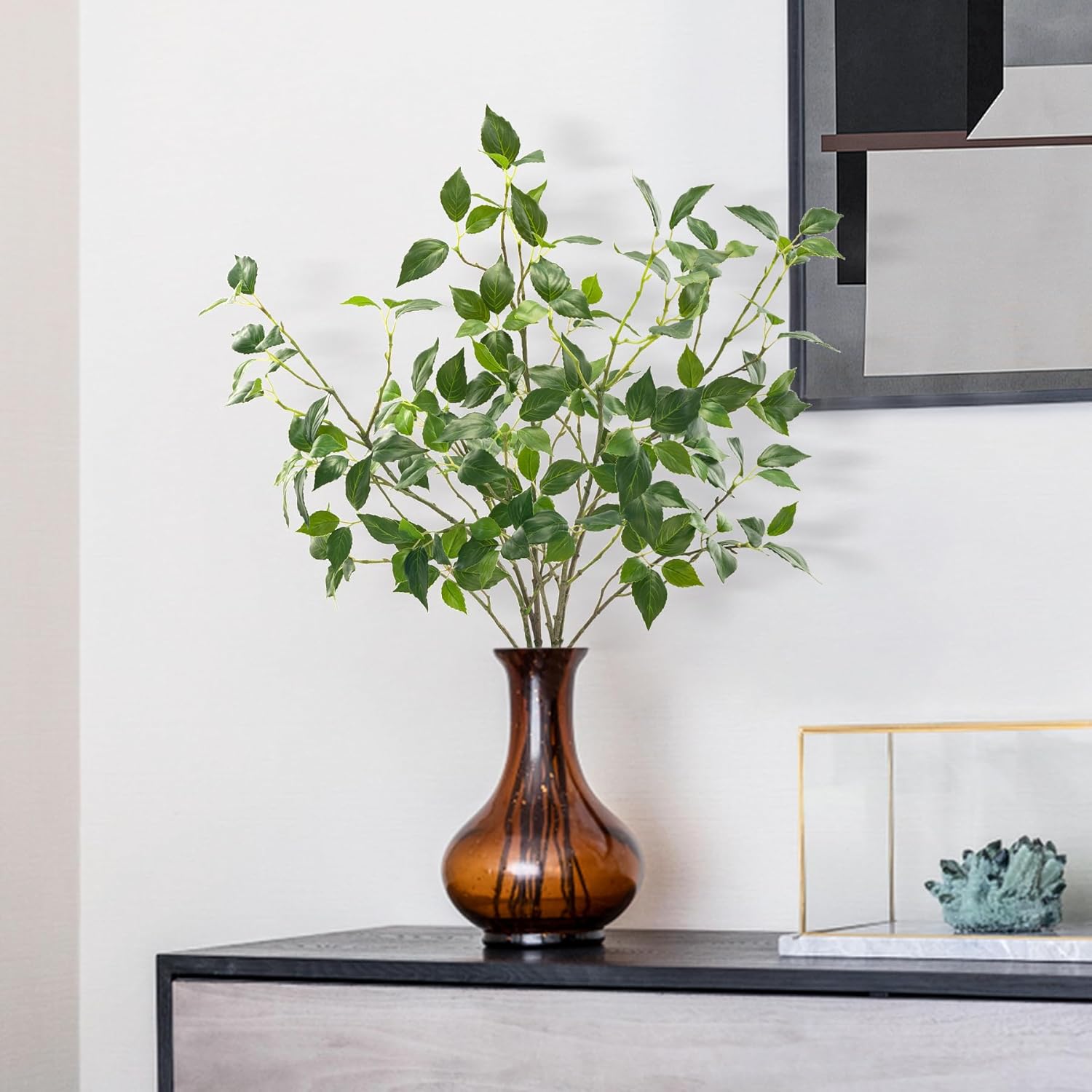 Artificial Plants Greenery Eucalyptus Stems Branches Plant for Home Decor，Faux Rustic Ficus Leaf Floral for Indoor Table Bathroom Bedroom Kitchen Decoration,Real Plastic Eucalytus Wedding Dcor（4PCS)