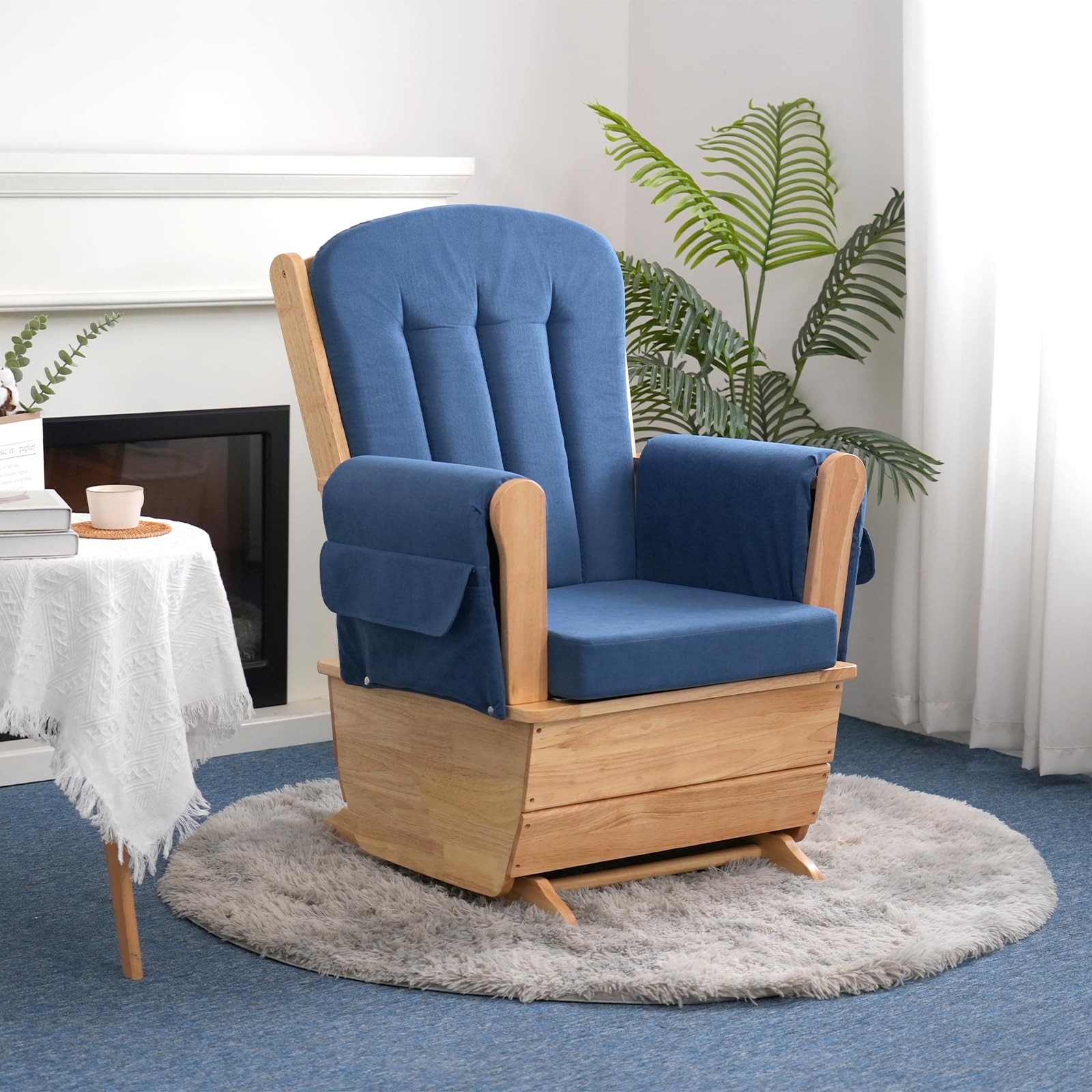 Dvasovio Glider Rocker Chair with Ottoman Blue