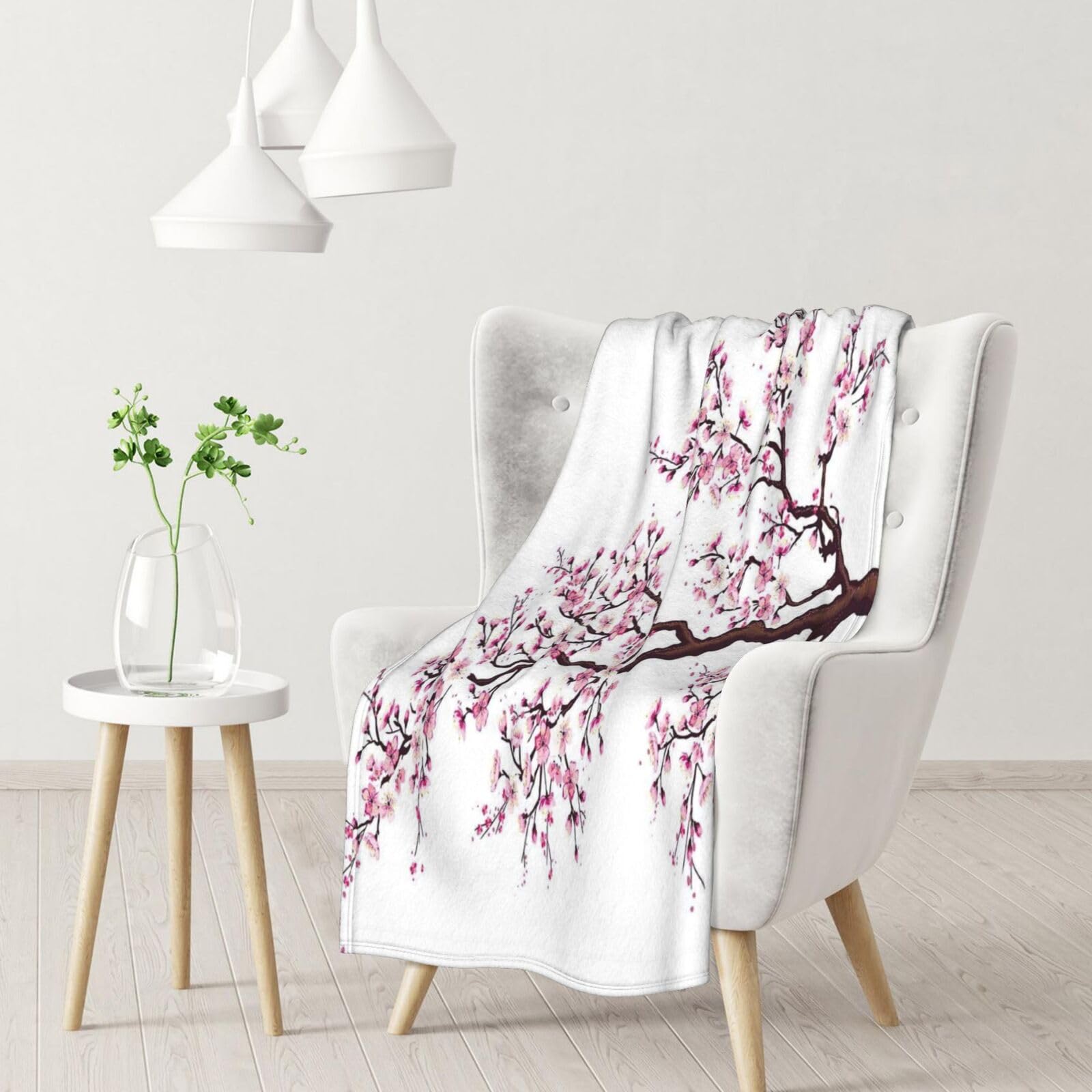 Sylale Cherry Blossoms Tree Flannel Throw Blanket - Microfiber Flannel Blankets For Sofa Bed Couch And Travel 280G Flannel