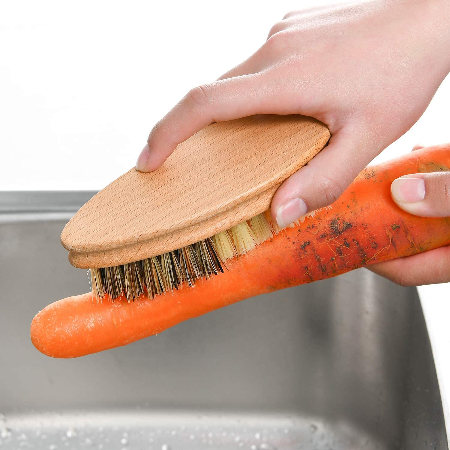 Brosse à légumes Veggie côté dur et doux manche en bois sisal outils de nettoyage fruits