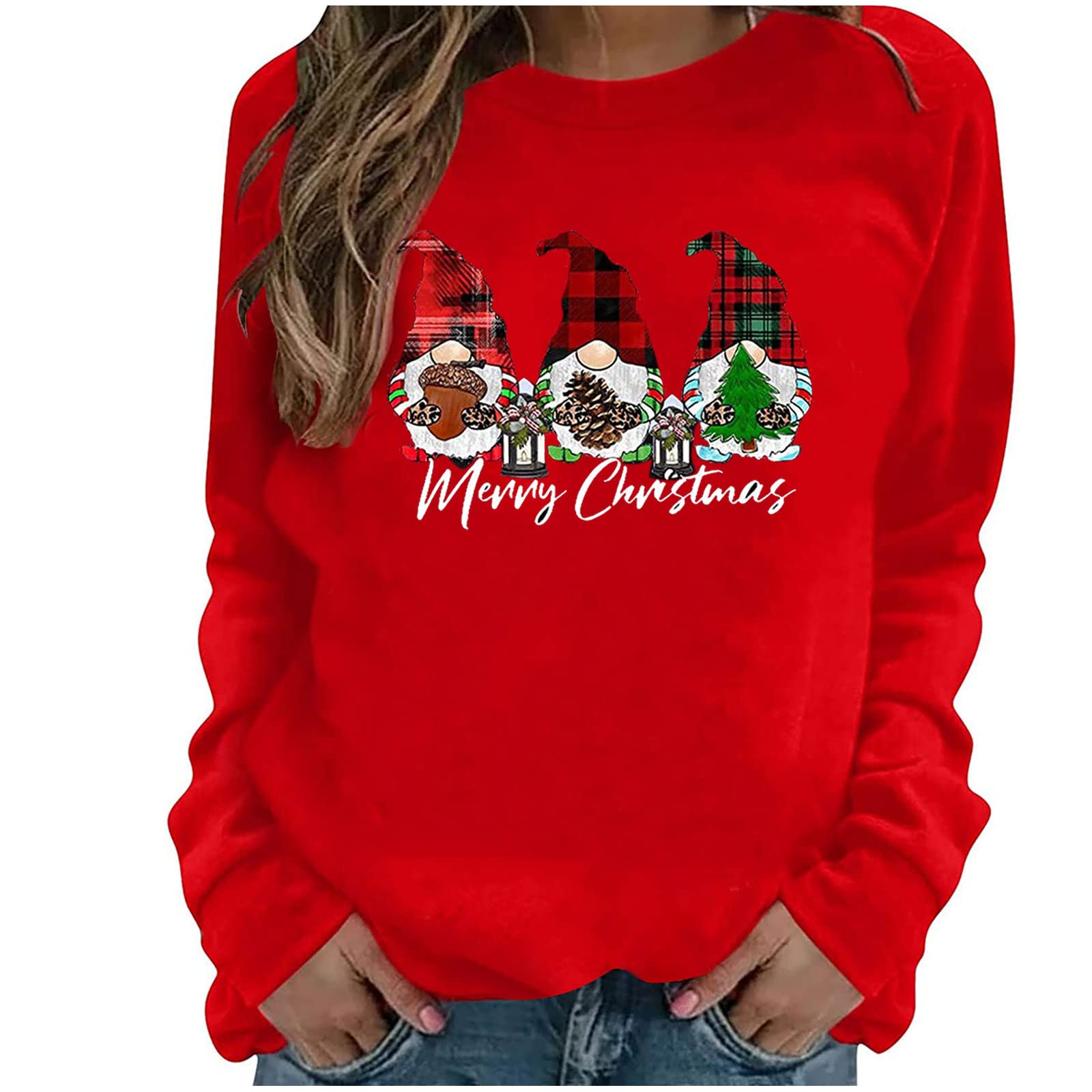 Women's for Her Christmas Fancy Casual Long Sleeve Printed Ladies Sweatshirts Tops Christmas Vacation Shirt Activewear2389