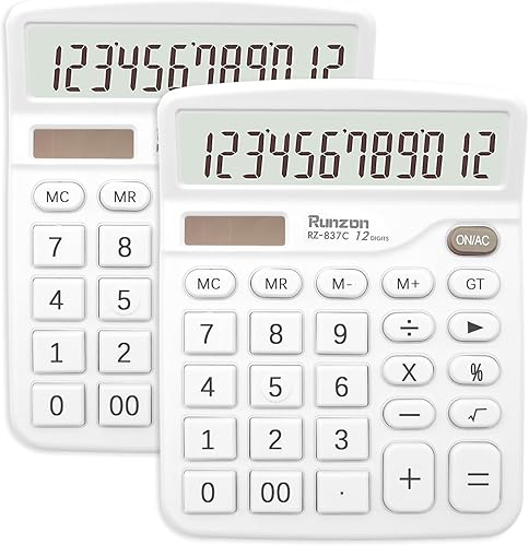 Miniatura 29 de Calculadora rosa de 2 piezas, calculadora de energía dual con batería solar, calculadora de escritorio de 12 dígitos con pantalla LCD grande, 2