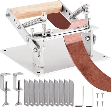 Leather Skiver Machine with Two Stainless Steel Clamps, Manual Leather Splitter Peeling Paring Machine with 10 Blades, Leather Skiving Tools for Vegetable Tanned Leather