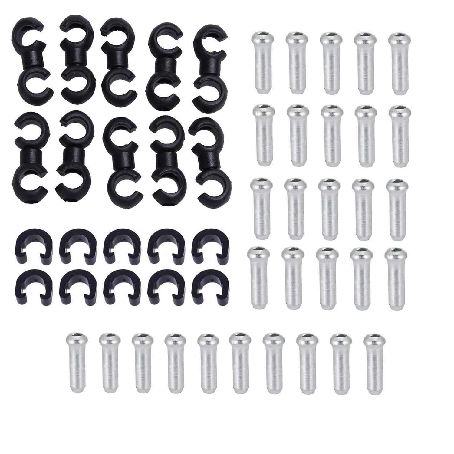 Jinyu Black,Silver 50 Pcs Black Bicycle C-Clips Clamps And S-Clips Clamps, Silver Cable End Crimps Road Bicycle Mountain Bike C Clips Housing Hose Guide Clamps, For Brake Derailleur Shift Cables