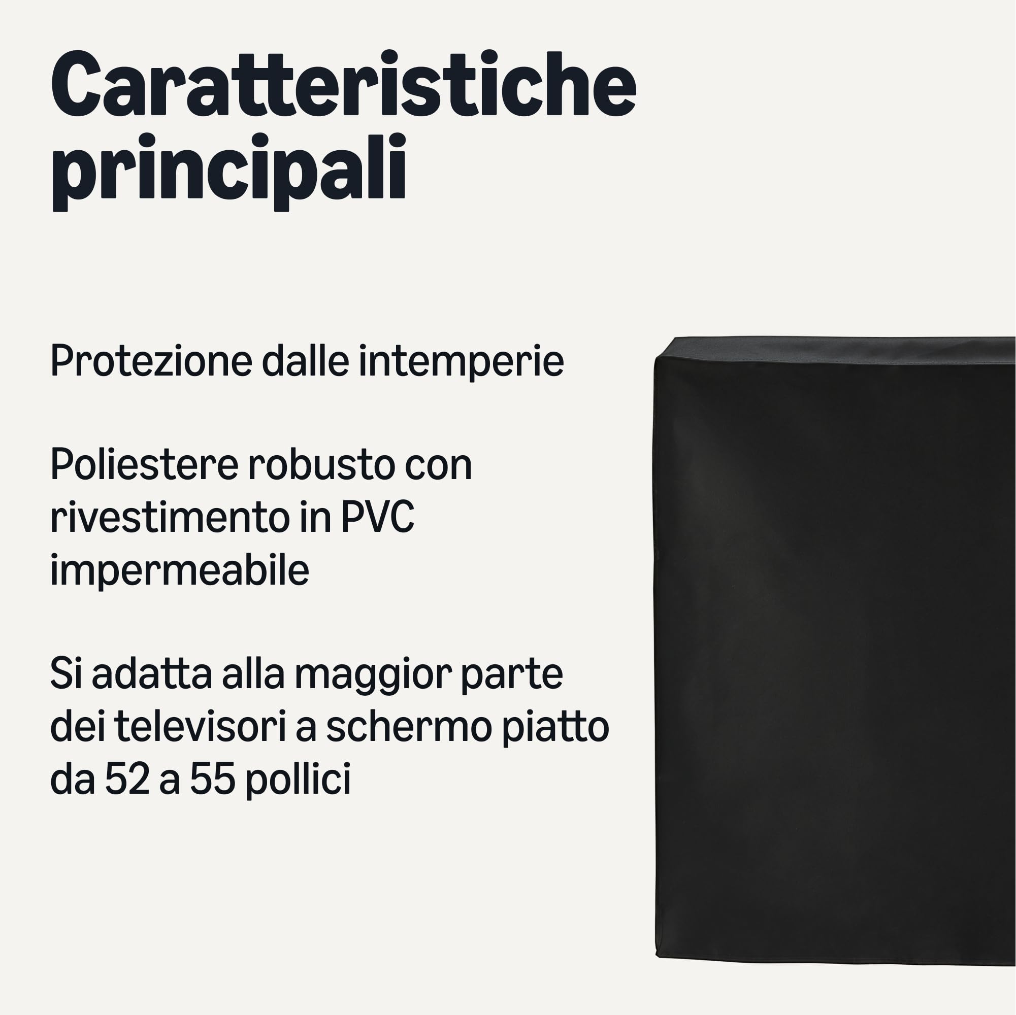 Amazon Basics, Copertura impermeabile per TV da esterno 52-55 pollici, 131,3 x 13,7 x 78,7 cm, Nera