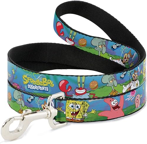 Buckle-Down Correa para perro Bob Esponja y logotipo de amigos de 6 pies de largo 0.5 pulgadas de ancho, multicolor (DL-WSQ002-0.5-6FT)