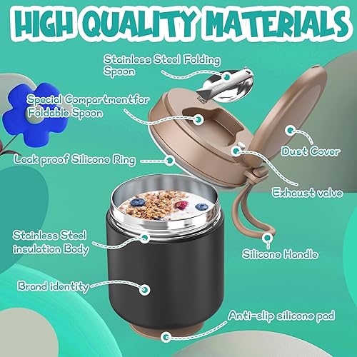 Miniatura 6 de Tarro de comida aislado para niños, 15.2 onzas, termo para alimentos calientes, termo de sopa, recipiente de alimentos aislado, Termos para Comida