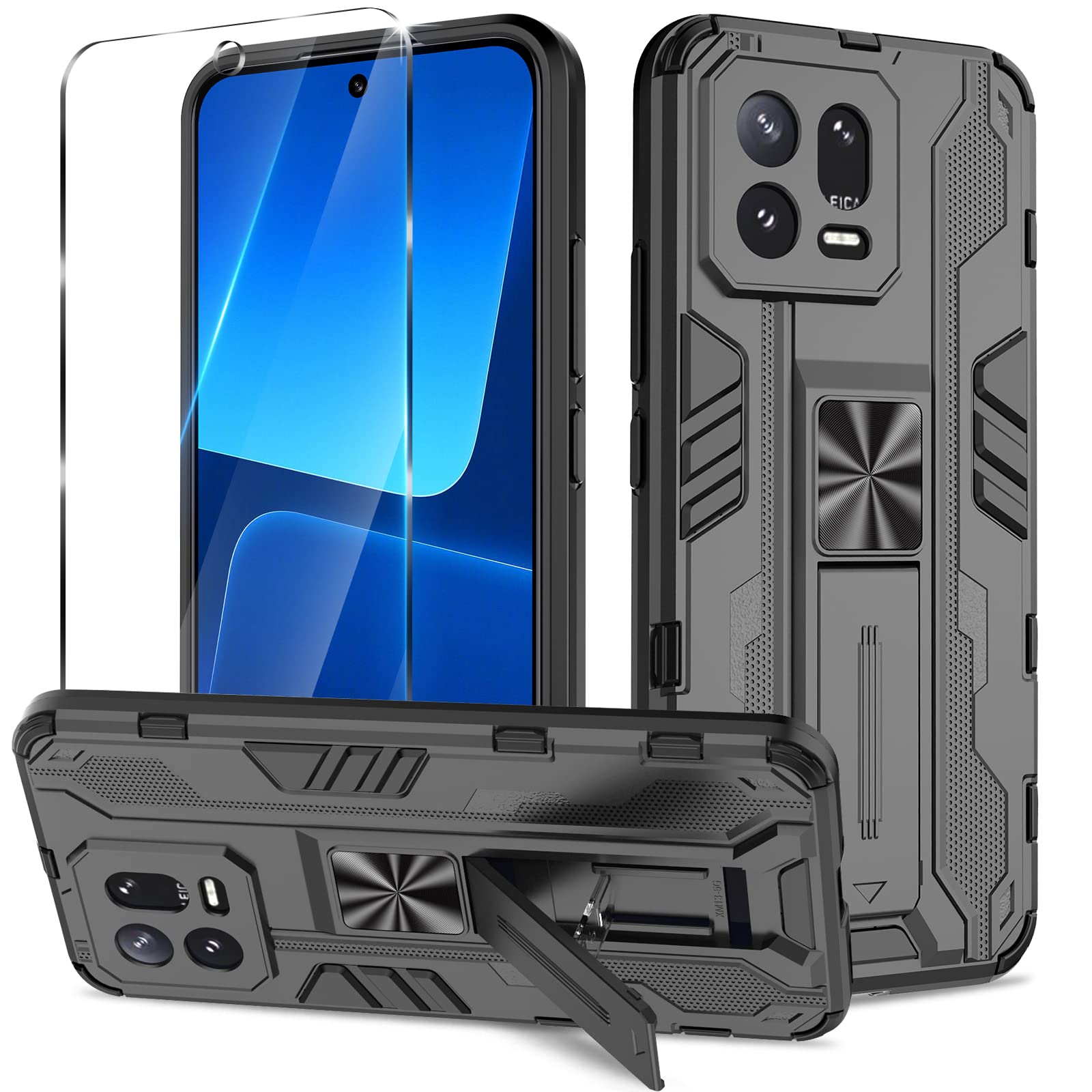 Funda para Samsung Galaxy A13 4G con Cristal Templado Protector Pantalla, Carcasa Antigolpes con Soporte anular metálico, Case Protectora de Grado Militar, Negro — view 241