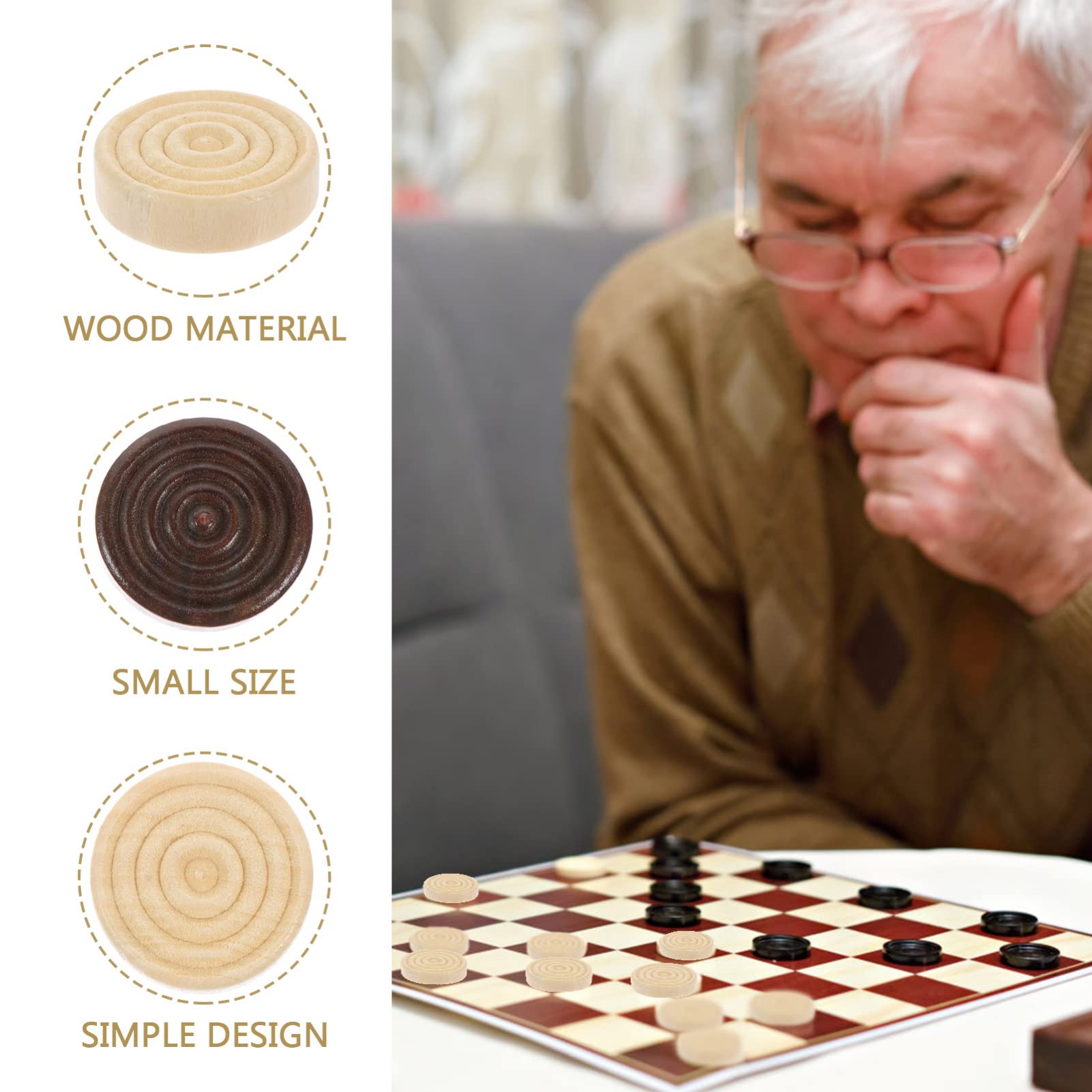 STOBOK 48 pezzi di gioco a scacchi in legno per backgammon, accessori rotondi in legno, regalo per principianti, finitura lucida per una grande sensazione