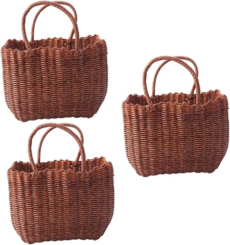 GANAZONO 3 pcs Wedding Jute Food Brown Easter Basket Rattan Hamper Woven Outdoor for Grocery Candy and Handwoven Creative with Toys Snack Decorative