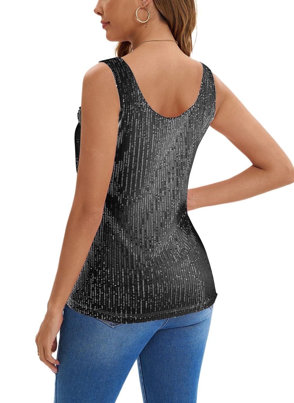 Camiseta sin mangas con lentejuelas para mujer