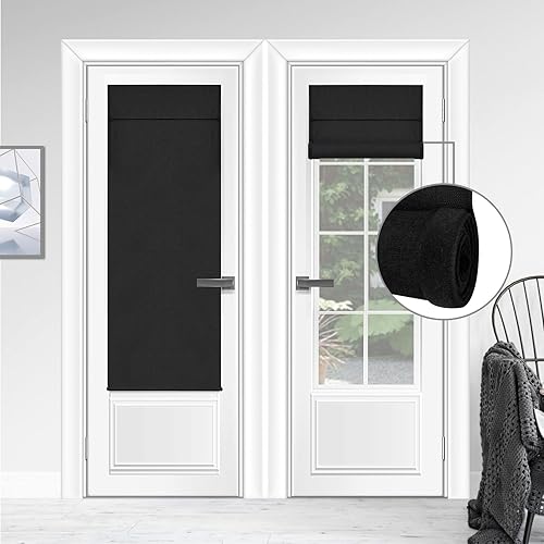 WDFour Kabellose Verdunkelungsvorhänge, dreilagig, 100% Lichtblockierung und UV-Schutz, geräuschlos Verstellbarer Rollo, ohne Bohren, Fensterrollos für Büro, Station, Zuhause (30 B x 80 L, Schwarz, 1