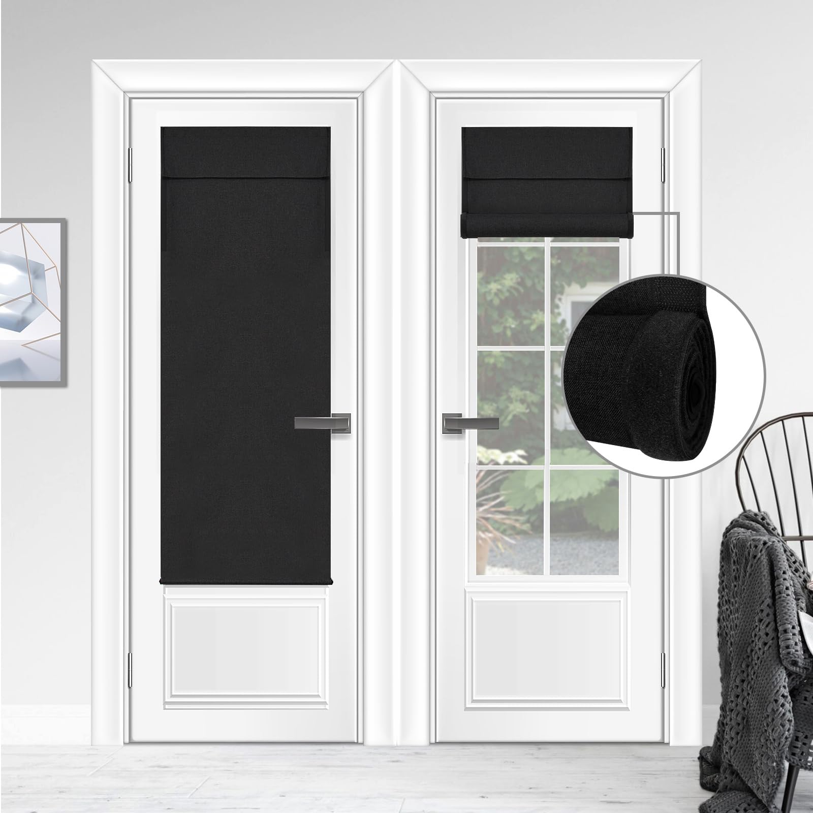 WdFour Triple Layers,UV Protect, 100% Light Block, Multi-use, Easy Installed Door Curtains, Adjustable Roller Shade, Window Blind, for Office, Wards and Home(42" Wx80 L,Black,Pack of 1)