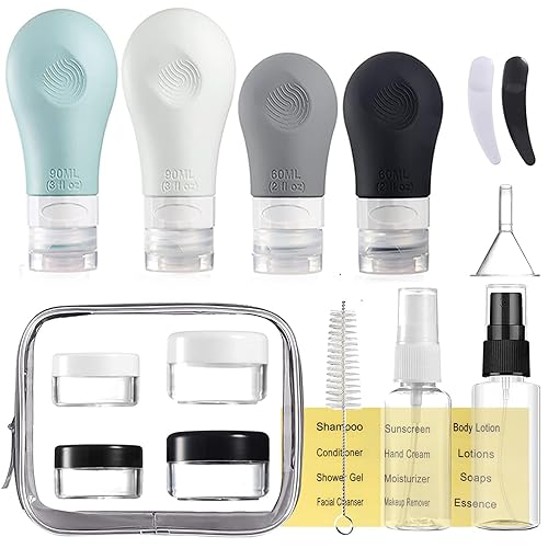 Gemice Botellas de viaje para artículos de tocador, recipientes de viaje aprobados por la TSA a prueba de fugas, de silicona, juego de accesorios de