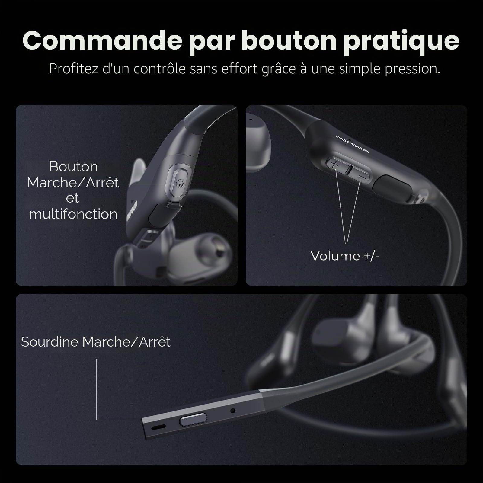 Nuroum OpenEar Pro 2 Casque Bluetooth sans Fil avec Micro, Connexion Multipoint Bluetooth 5.4, Antibruit pour Les Appels, 15H Oreilles Libres Confort Écouteurs sans Fil pour Le Travail/Réunions/Bureau