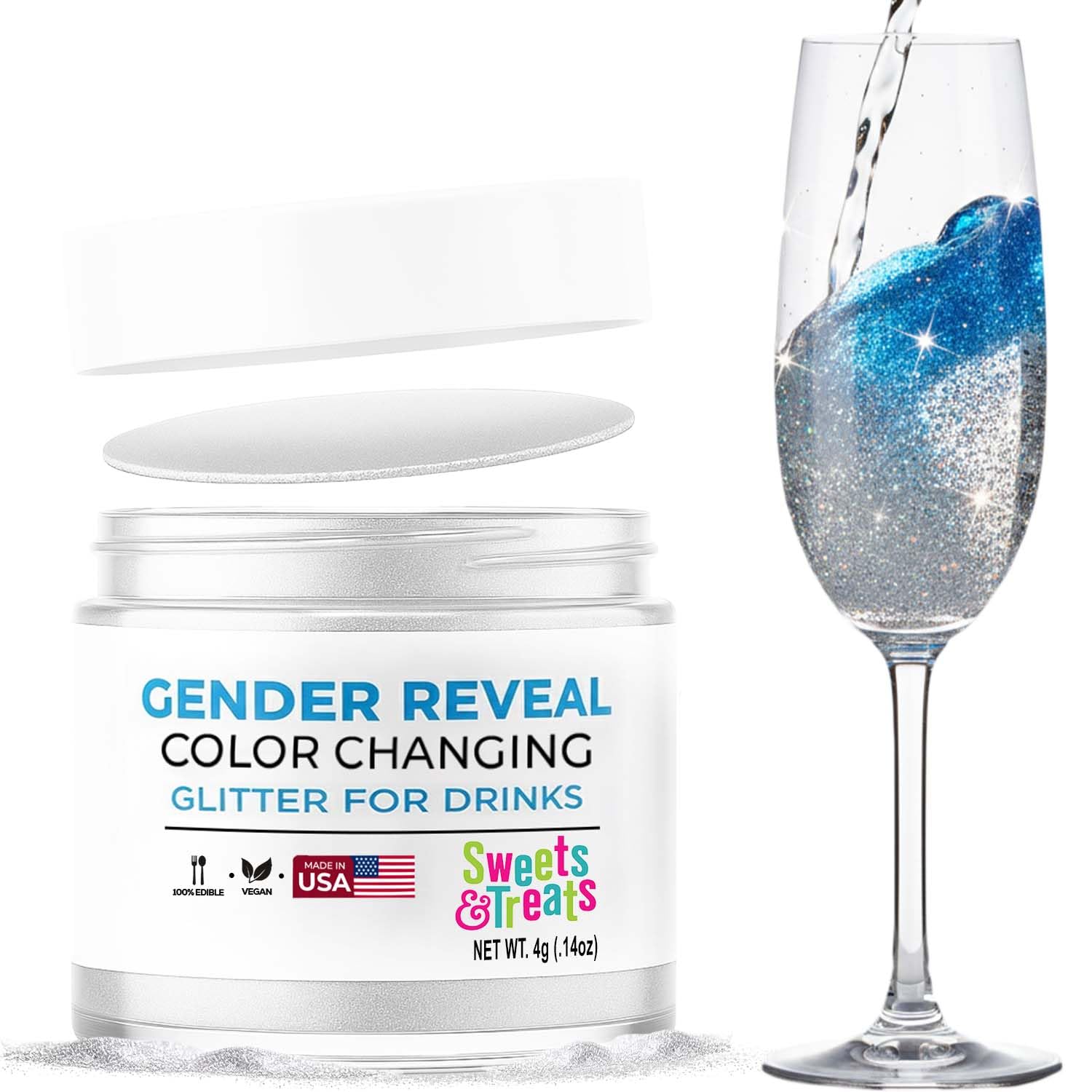 Sweets & Treats Boutique Gender Reveal Decorations Edible Glitter for Drinks, Magical Ideas, Surprise Boy or Girl Sprinkles as Drink Brew Glitter, Baby - Blue