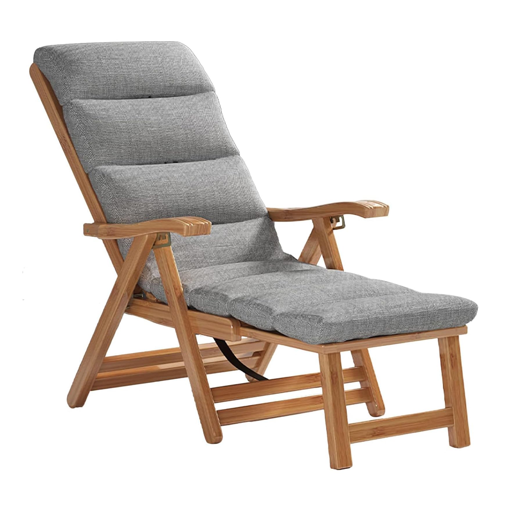 SCGSJZH Sillón Reclinable de Madera Tumbona Plegable para Exteriores, Silla Reclinable Ajustable de 5 Posiciones, Cama de Sol de Ocio con Reposapiés para Balcón Terraza, con Cojín