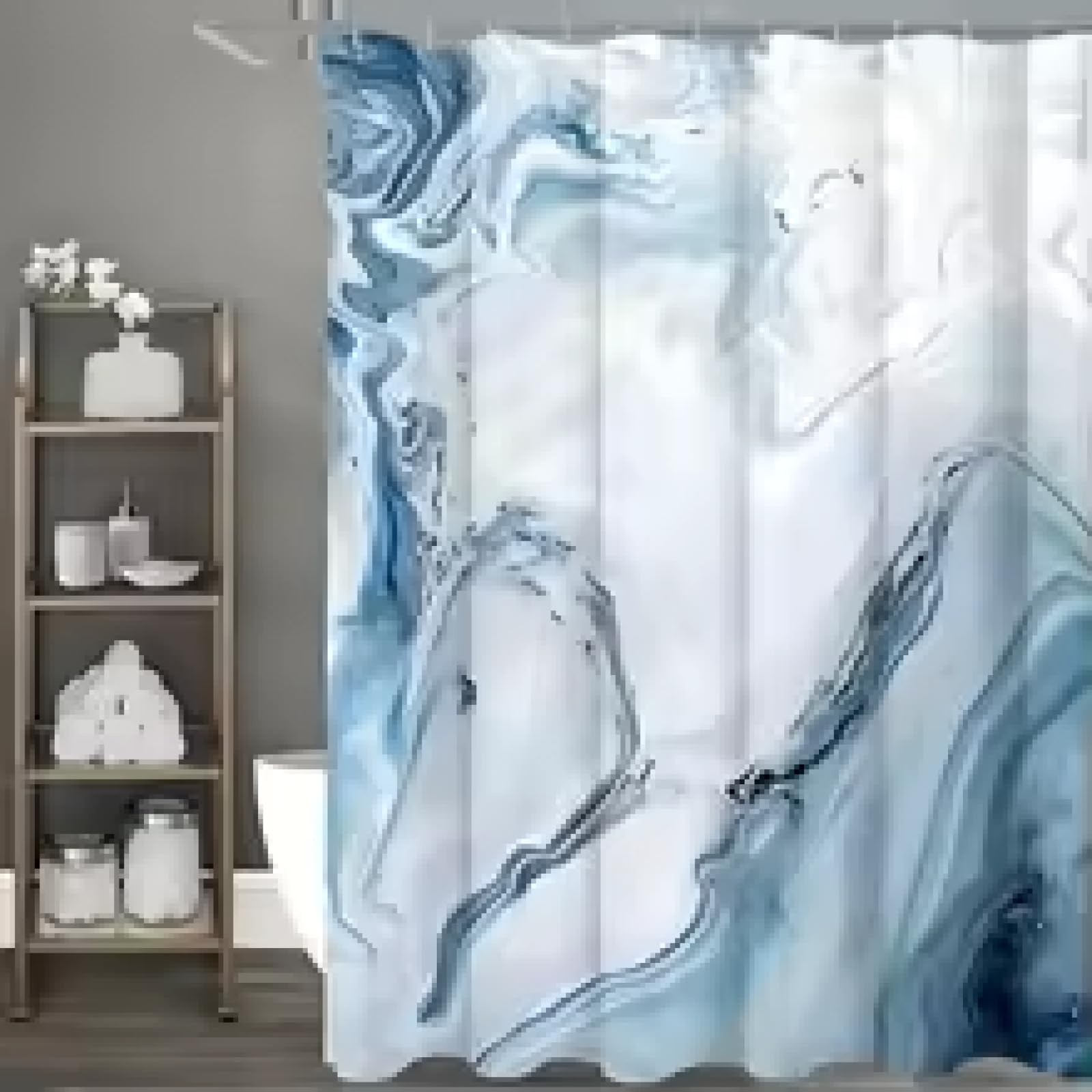 Rideau de douche abstrait chic en marbre bleu d'été moderne en tissu pour décoration de salle de bain de luxe 170 x 170 cm