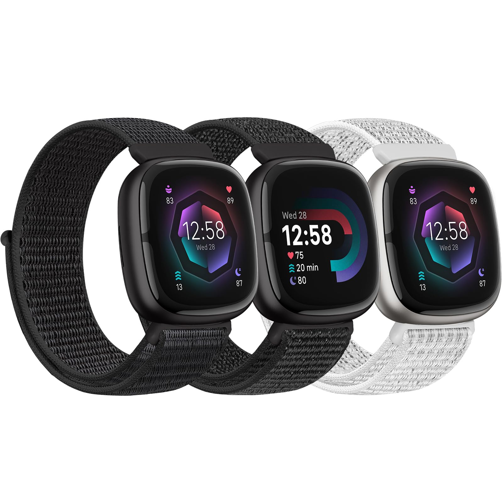 Bcuckood Nylon Armband kompatibel mit Fitbit Versa 4/Sense 2/Versa 3/Sense Damen Herren Weiches atmungsaktives Nylon Uhrenarmband Sport Solo Schleife Ersatzarmband