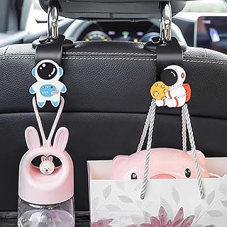 Sponsored Ad - wolpin Car Backseat Headrest Hooks (Pack of 2) | Hangers for Handbags, Groceries, Keys & Wallets | Universal Durable Organizer Space Saver (Astronaut Design, Black)