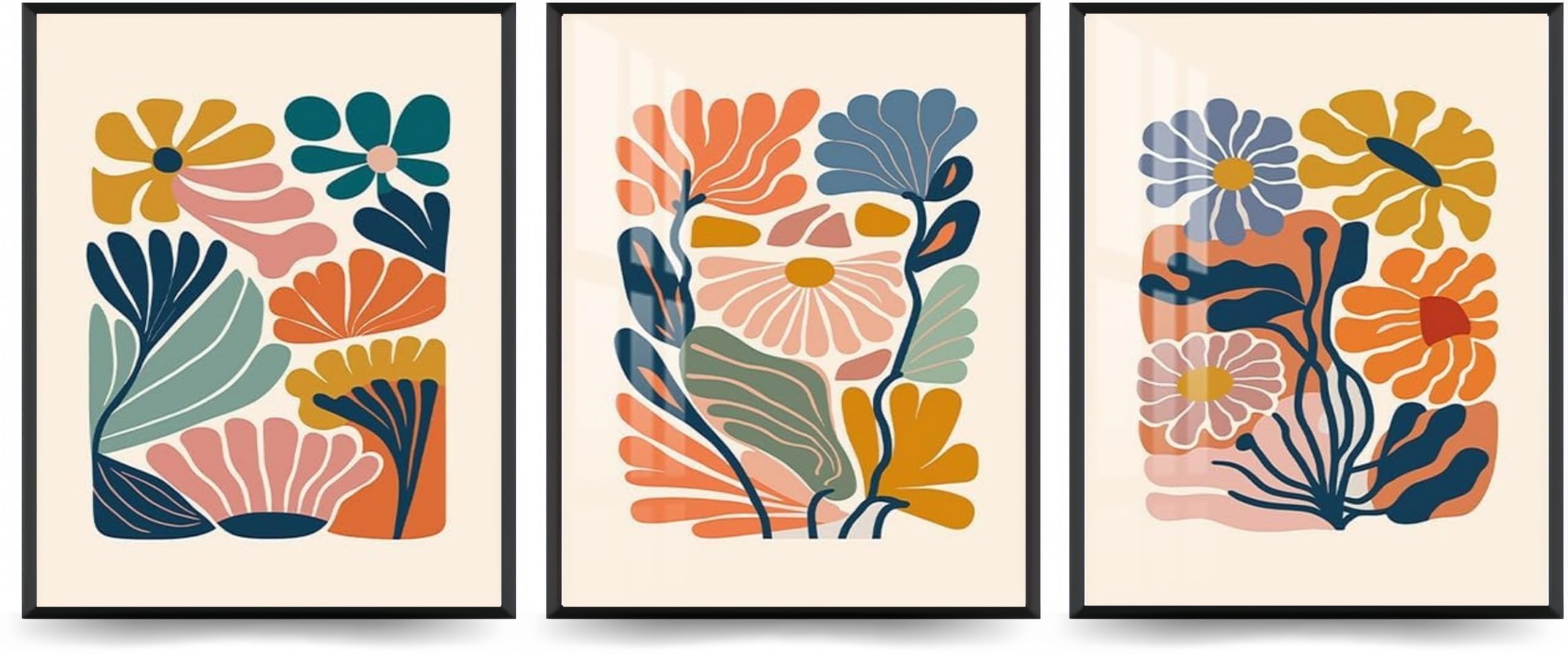 Linilioart Set of 3 Boho Abstract Flower Posters Matisse Style Canvas Print Botanical Pastel Painting Picture for Living room Bedroom,Unframed (50x70cm)