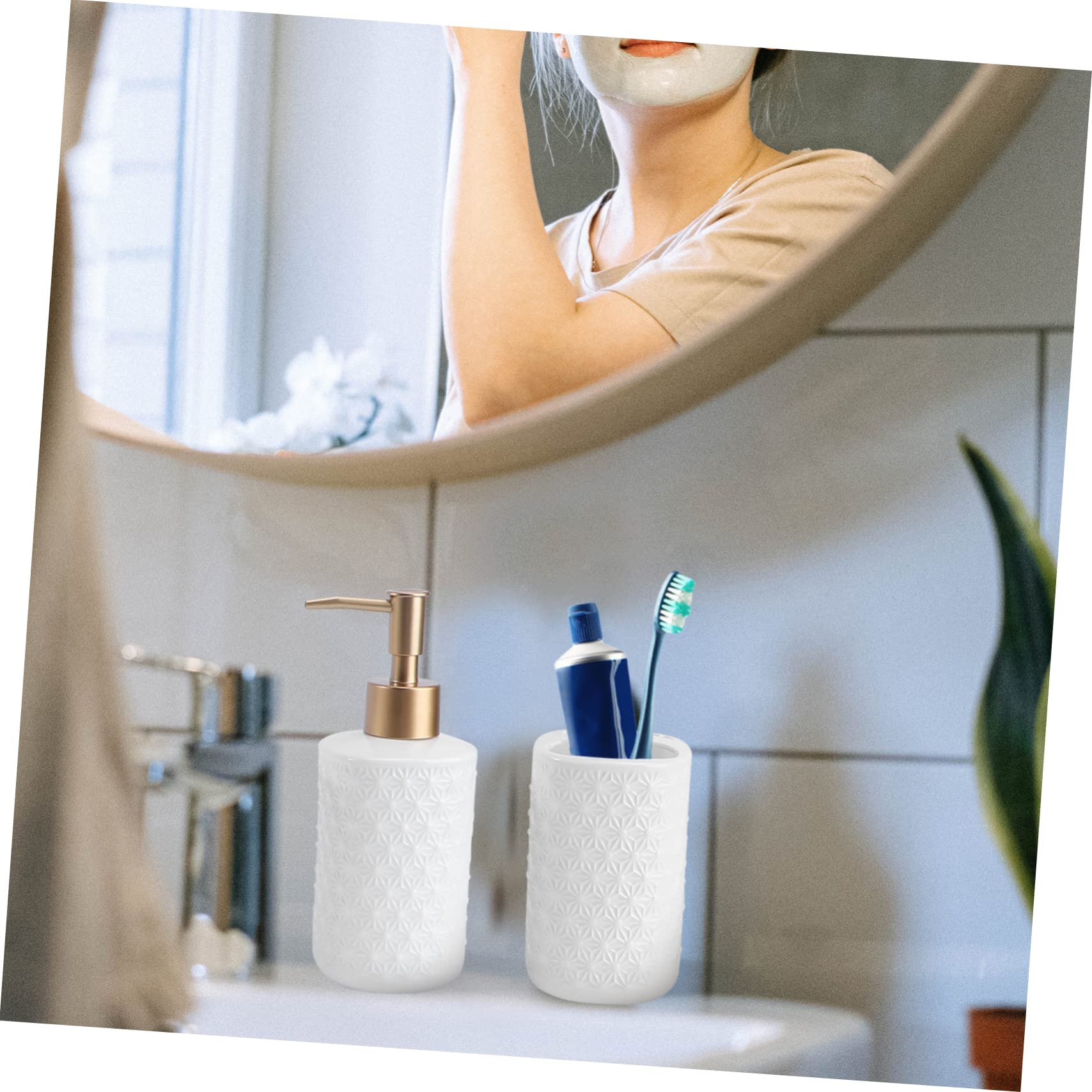 MAGICLULU Dispensador Pasta De Dientes y Jabón Accesorio Baño Vaso Cepillo Dientes Gárgaras