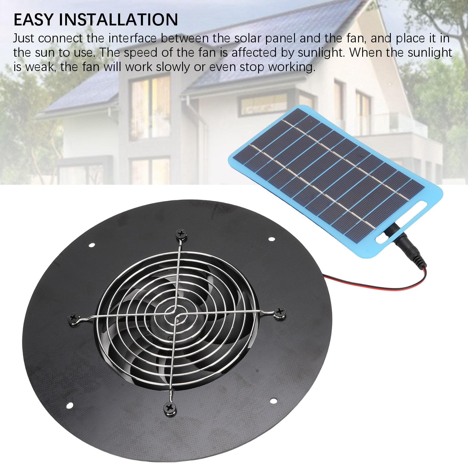 Tnfeeon Kit de Ventilador de Paneles Solares, Ventilador de Escape de Energía Solar Round 5W Panel Solar Portátil Panel Solar Ventilador Tranquilo para los Invernaderos de Pollo.