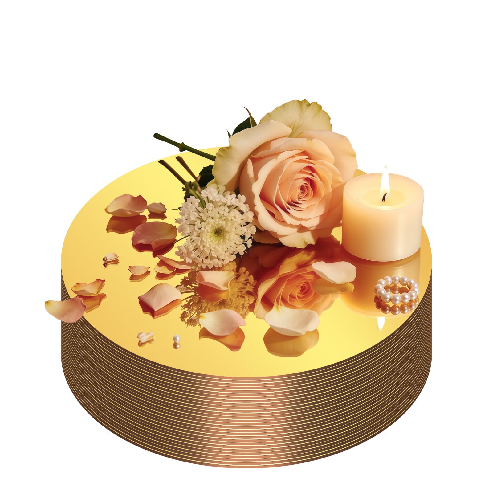 Cunnikku Clear 27Pcs Round Gold Mirror Centerpieces For Tables, Flat Circle Mirror Trays Tiles For Wedding Decorations, Round Mirror Candle Plates For Party Centerpieces Decorative Mirror Trays Event Decor (30Cm)