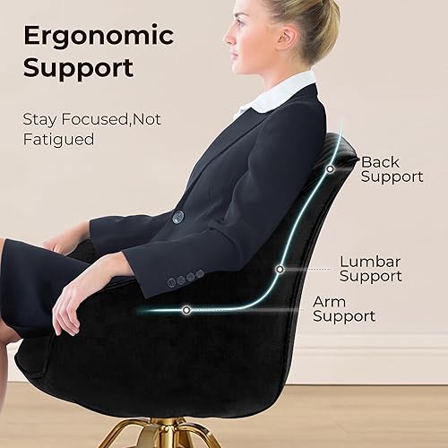 Miniatura 5 de Volans Silla de escritorio moderna sin ruedas, sillas giratorias tapizadas con patas chapadas en oro, silla de oficina de terciopelo para el hogar,