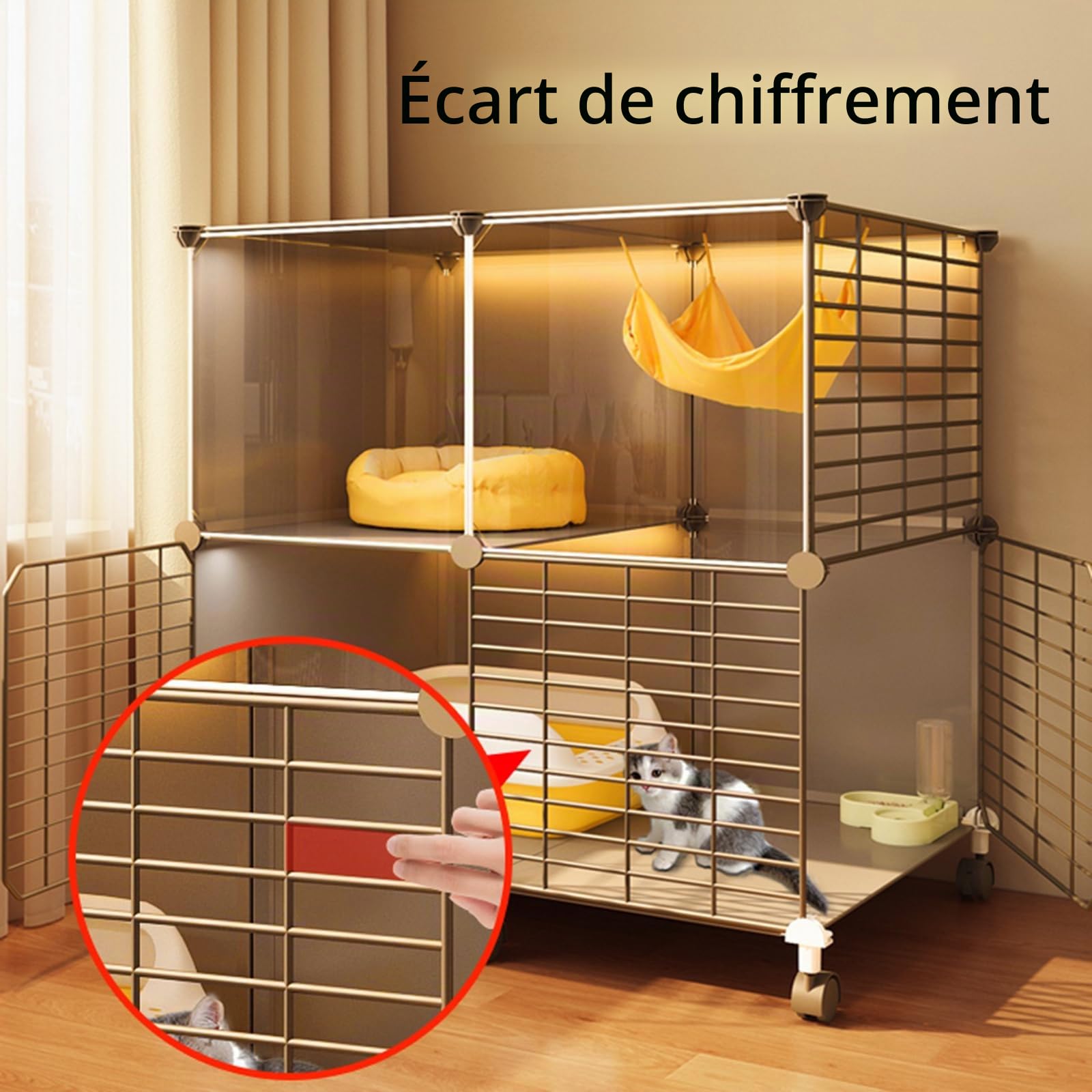 BBAUER Cages pour chats d'intérieur avec roulettes, enclos pour chat facile à assembler