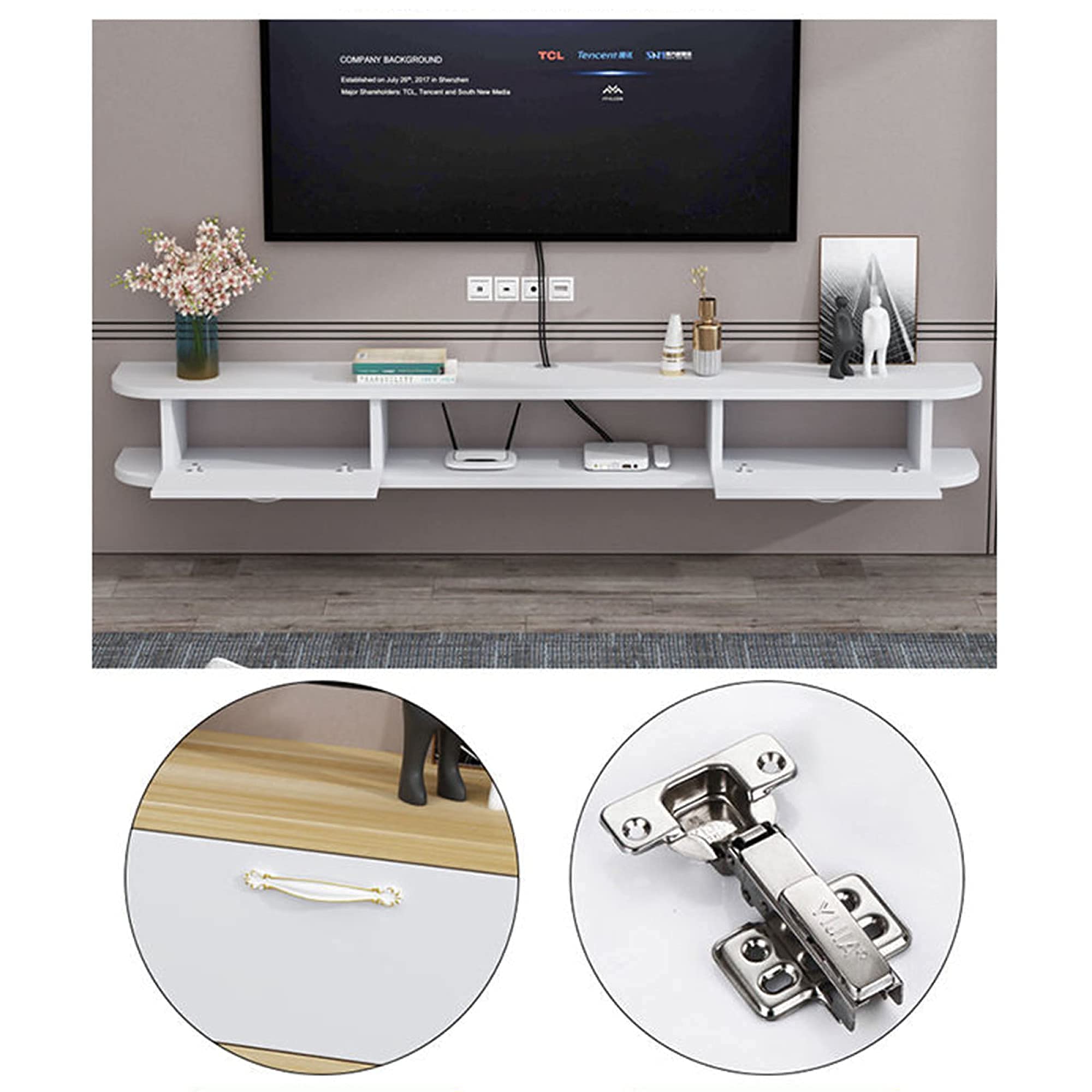 Gabinete de Soporte de TV Unidades de Pared de TV para Sala de Estar Soporte de TV Gabinete montado en la Pared Consola de TV de Madera para Sala de Estar Sala de Entretenimiento Oficina/D/1