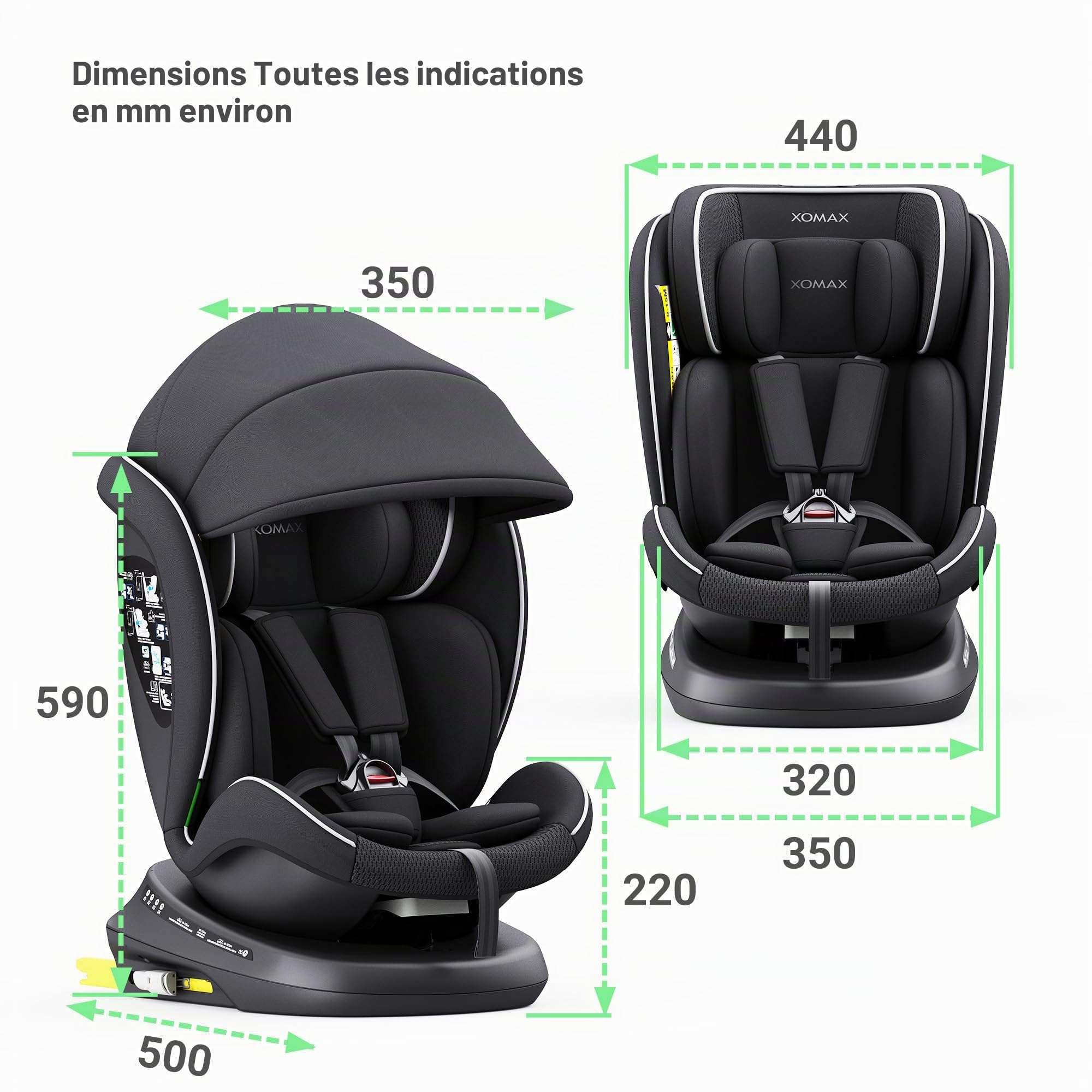 XOMAX 946i Siège enfant rotatif à 360° avec ISOFIX, fonction inclinable, évolutif, 0-36 kg, 0-12 ans, groupe 0/1/2/3, harnais 5 points et harnais 3 points, housse amovible, lavable I ECE R129