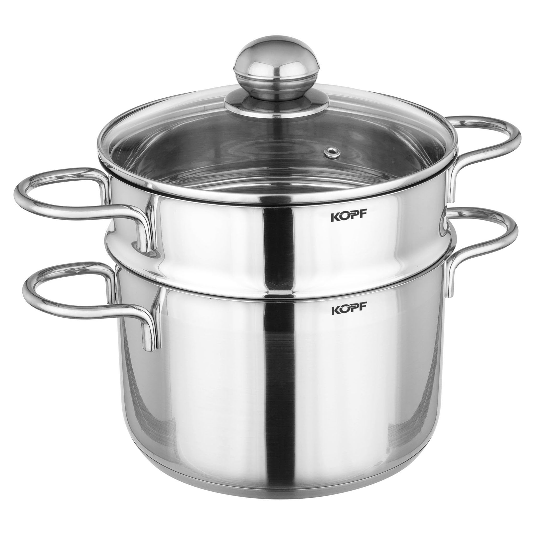Kopf Topfset Josie aus Edelstahl - Induktionstöpfe mit Schüttrand, Literskala und Glasdeckel – 14-teilig