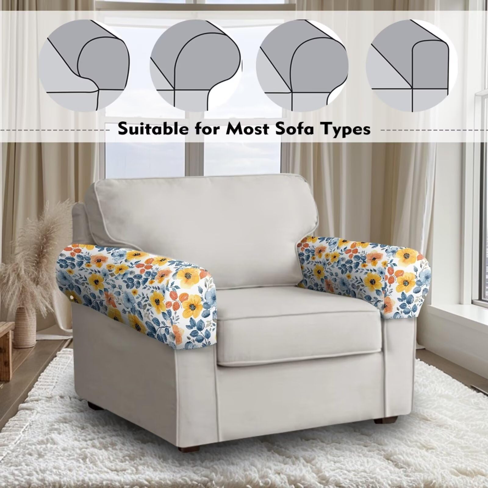 Xixirimido Butterfly Colorful Flowers Pattern Recliner Chair Covers For Reclining Chair, PU