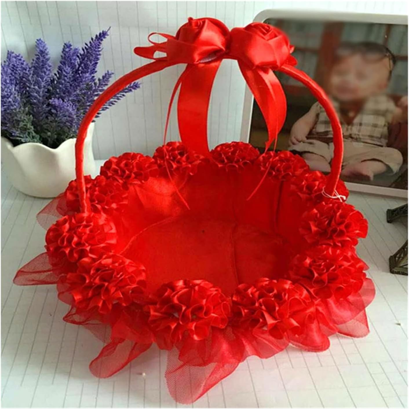 HBJWOV Wedding Woven Flower Baskets, Lace Shopping, Handmade Candy Storage