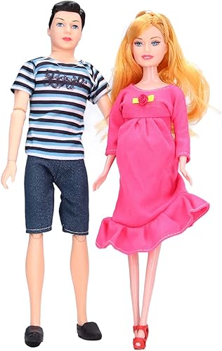 Miniatura 9 de Drfeify Muñeca familiar 5 piezas para mamá embarazada con papá mamá embarazada scooter para niños y niñas