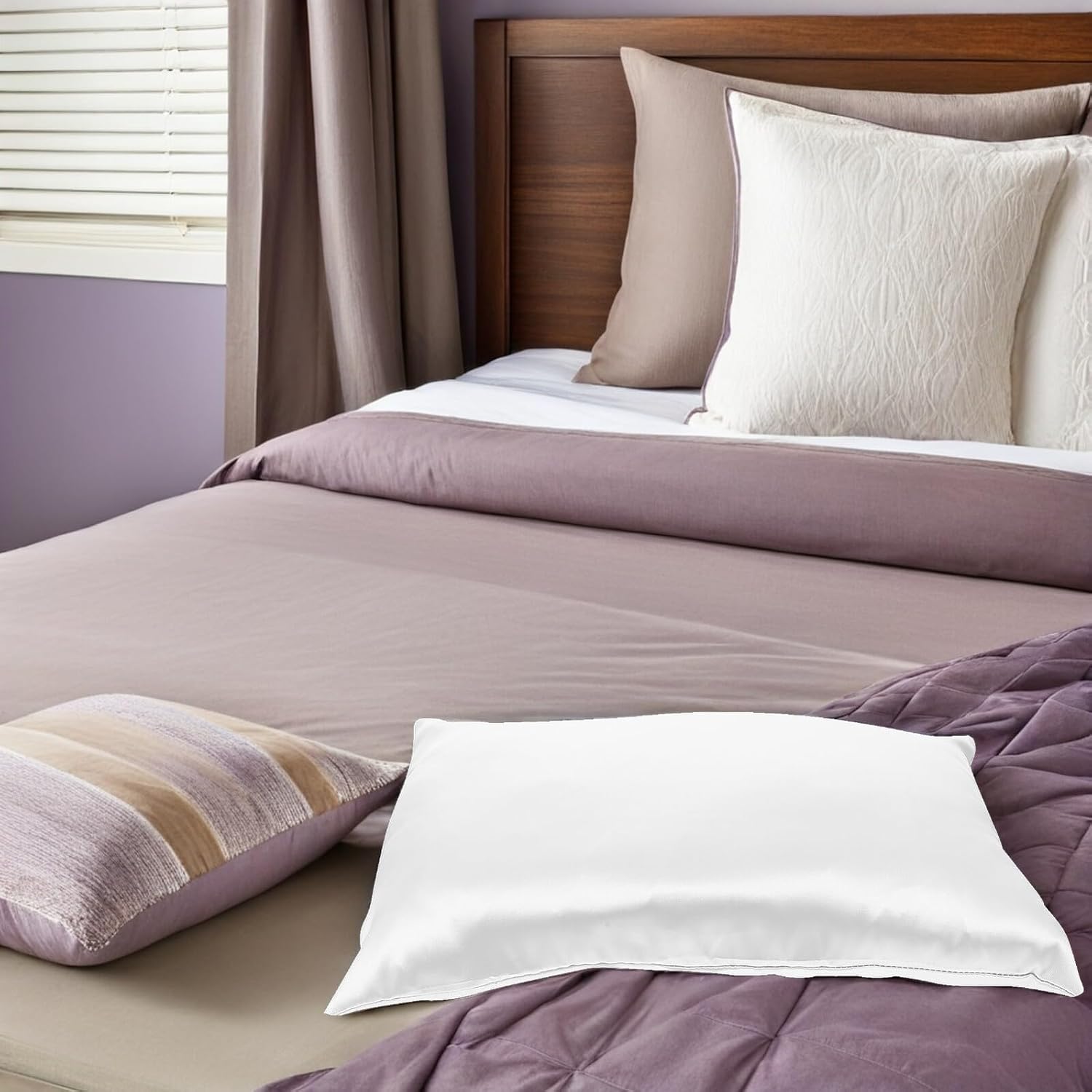 Abaodam Zippered Faux Silk Pillowcase 14"×19" White, Satin Pillow Cover with Hair Protection, Smooth Travel Pillowcase for Boys, 1pcs
