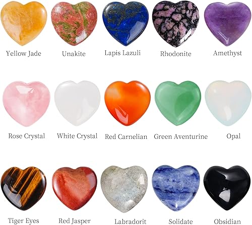 Miniatura 2 de Marrywindix 15 piedras de chakras de 08 pulgadas cristal curativo natural corazón amor palma tallado piedra preciosa pulida a granel equilibrio de