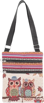 Owl Canvas Crossbody Bag Zippered Bohemian Women Handbag