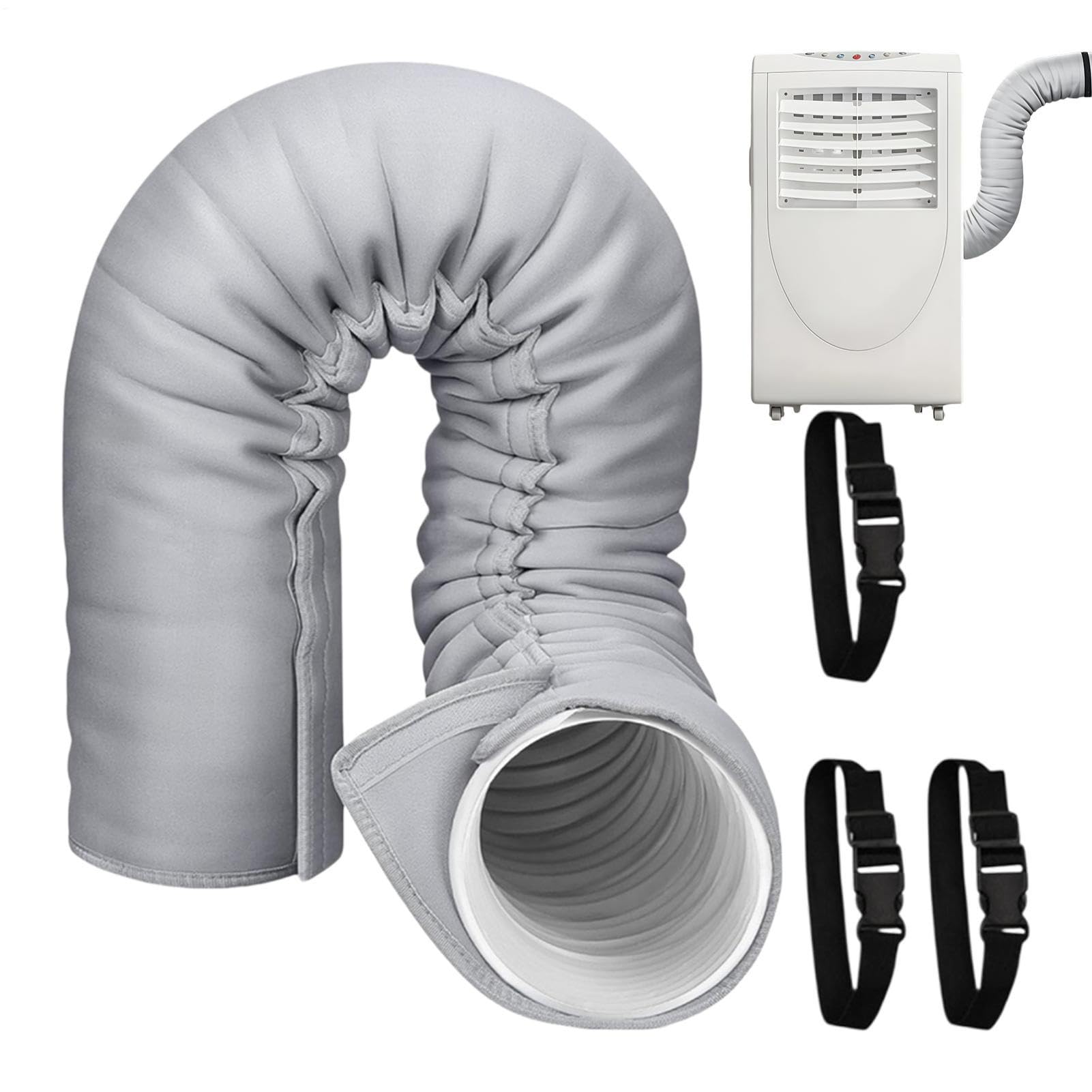 Manchon d'isolation Portable pour Tuyau AC, 150x53cm Couvercle de Tuyau de Climatisation Portable, Facile à Installer avec 3 sangles Réglables pour Gaine Évacuation Climatisation Ø 130mm & 150mm