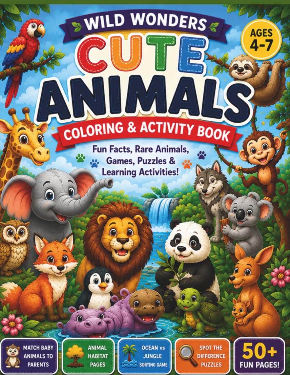 Wild Wonders: Cute Animals Coloring & Activity Book