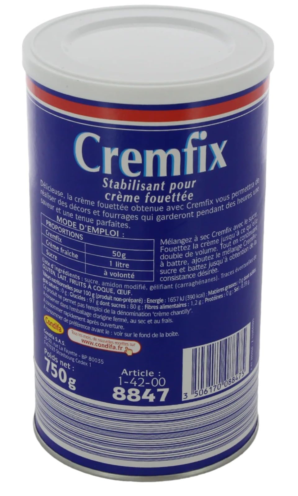 Ancel Cremfix Stabilisant pour Crème Fouettée750g/Boite - Livraison Graruite France (1 boite)