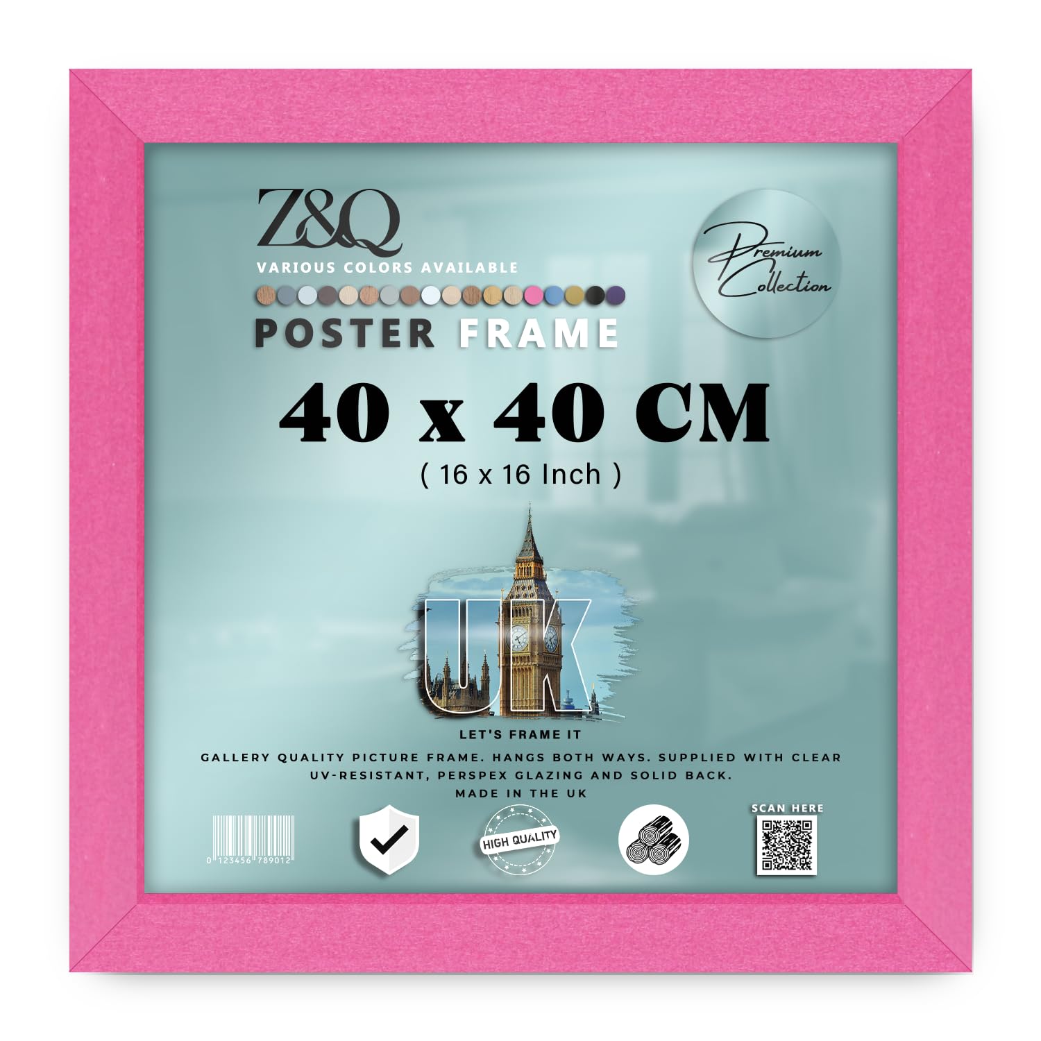 Z&Q | Engineered Wood MDF Picture Frame (40 x 40 CM) Rustic Wall Décor, Elegant Aesthetic 16x16 Inch Home & Office Display, 400 x 400 mm [ Pink ] — image 1