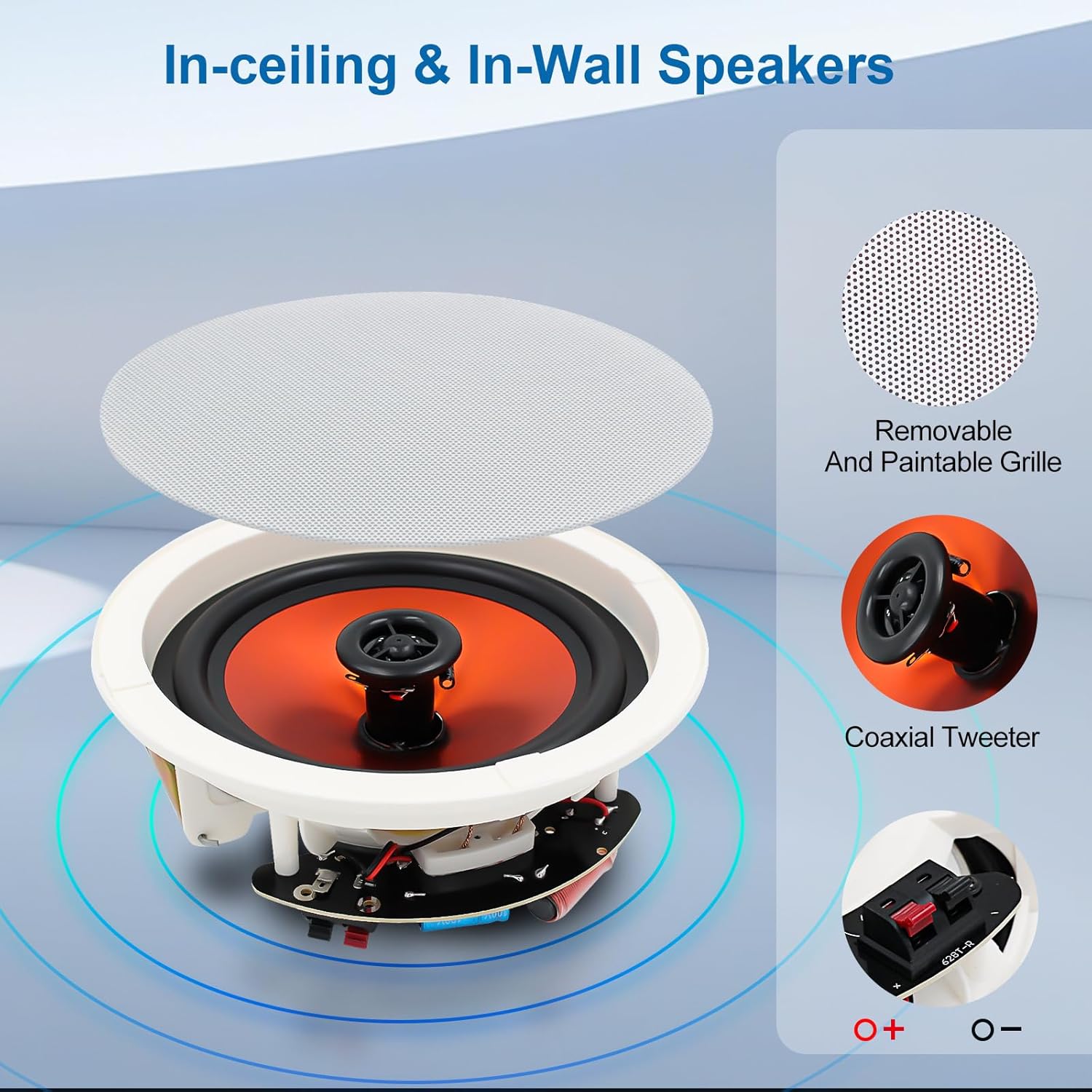 STUDIOFINIX 6.5 Inch Bluetooth Ceiling Speakers,600W 2-Way System with Wall Amplifier,for Home Theater, Living Room,Office,Kichten,Study Room,Basement,Covered Patio and Flush Mount (4 Speakers) - Image 8