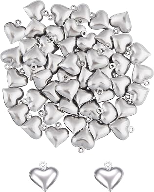 UNICRAFTALE About 100pcs Puffy Heart Charm Tiny Love Pendant Stainless Steel Charm Hypoallergenic Metal Charms 1.2mm Small Hole for DIY Jewelry Findings Making 11mm Wide