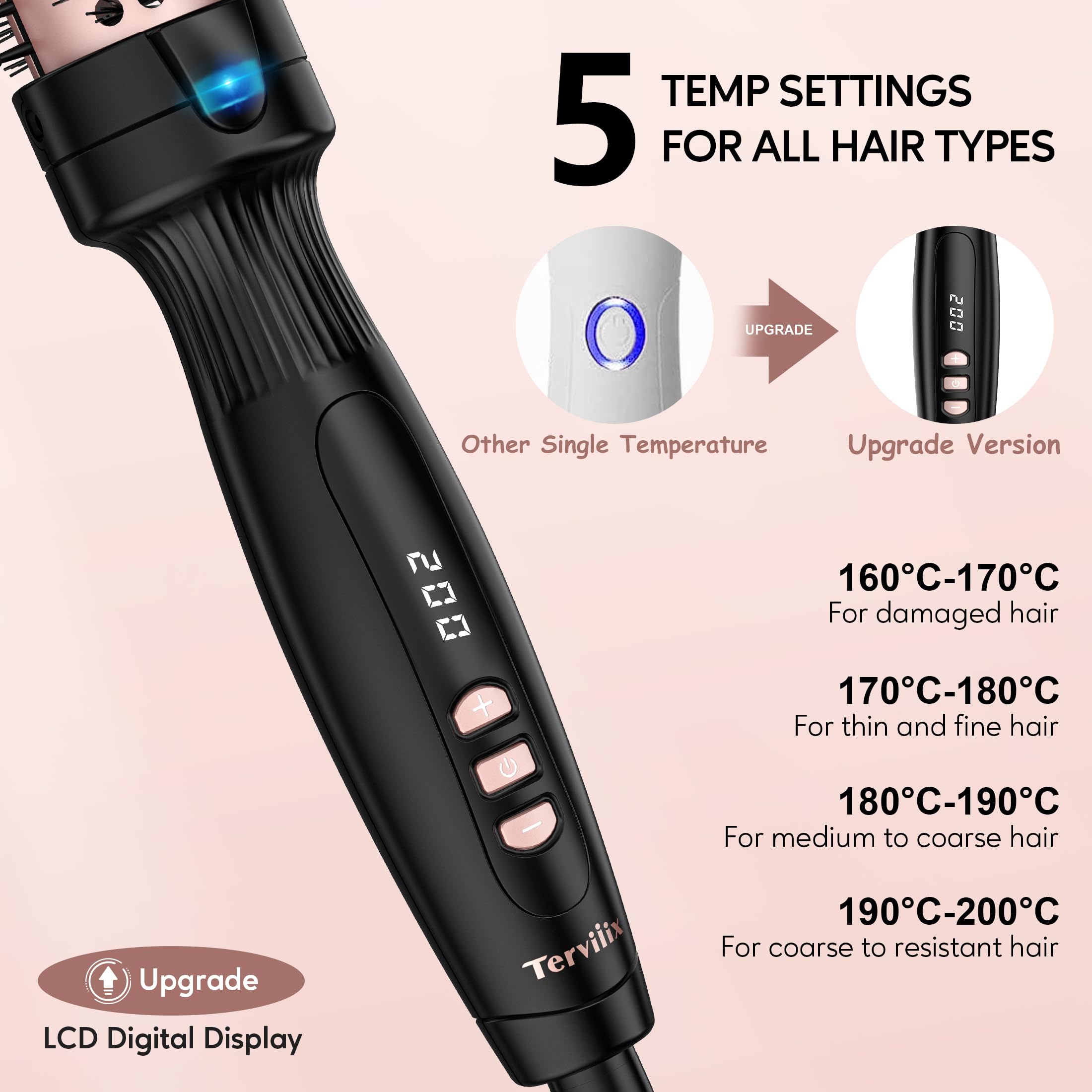 Terviiix cepillo de pelo caliente, queratina proteger barril calentado cepillo térmico, iónico suave brillo volumizar peine, doble voltaje alisador de pelo rizador herramienta de peinado 32mm
